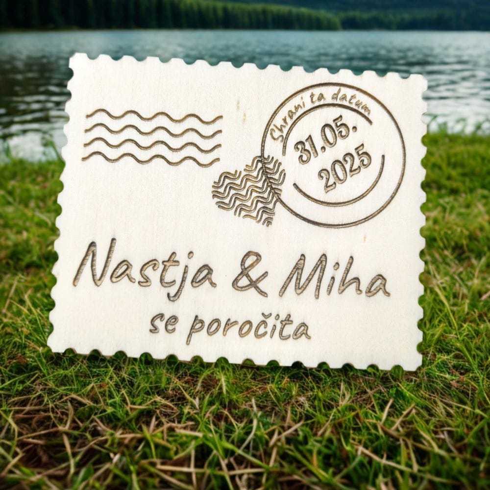 Leseno vabilo za poroko – personalizirano z imeni in datumom