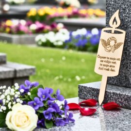 lesena svečka z angelom in gravuro