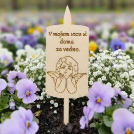 Lesena svečka z angelom in gravuro