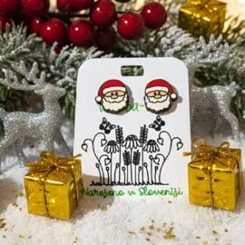 Praznični uhani iz lesa, vesel Božiček z rdečo kapo, ročno barvan