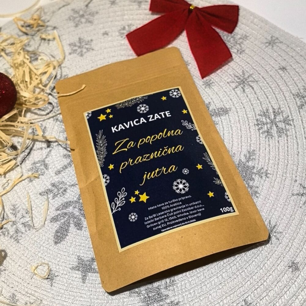 Mleta kava 100% arabica v božični embalaži, popolna za praznična jutra