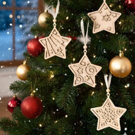 Elegantne lesene zvezde z unikatnimi notranjimi motivi, ročno barvane