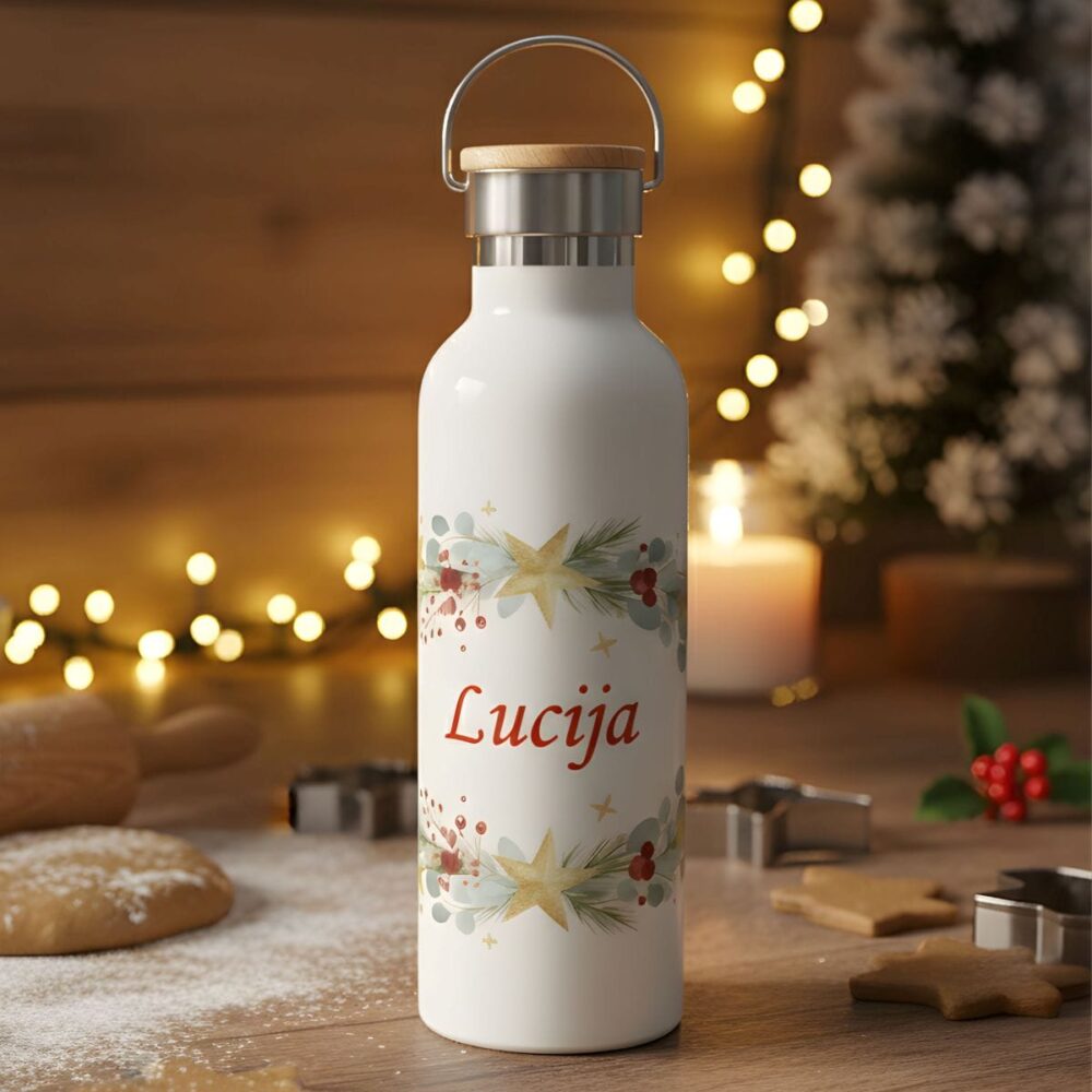 Personalizirana termo steklenička z božičnim motivom – popolna izbira za darilo v zimskem času.