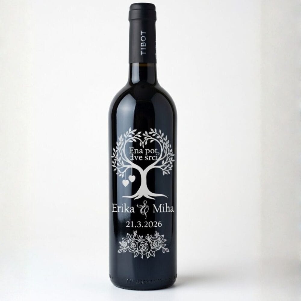 Premium personalizirano poročno vino v temna in svetli steklenici za čarobno poročno pogostitev