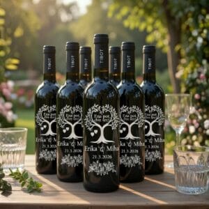 Poročno vino 0,75 l z vajinima imenoma in datumom poroke – personalizirana gravura za prestižno poročno pogostitev
