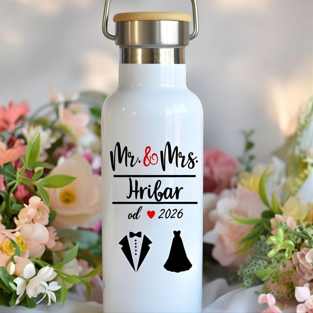 Poročno darilo termo flaška Mr & Mrs