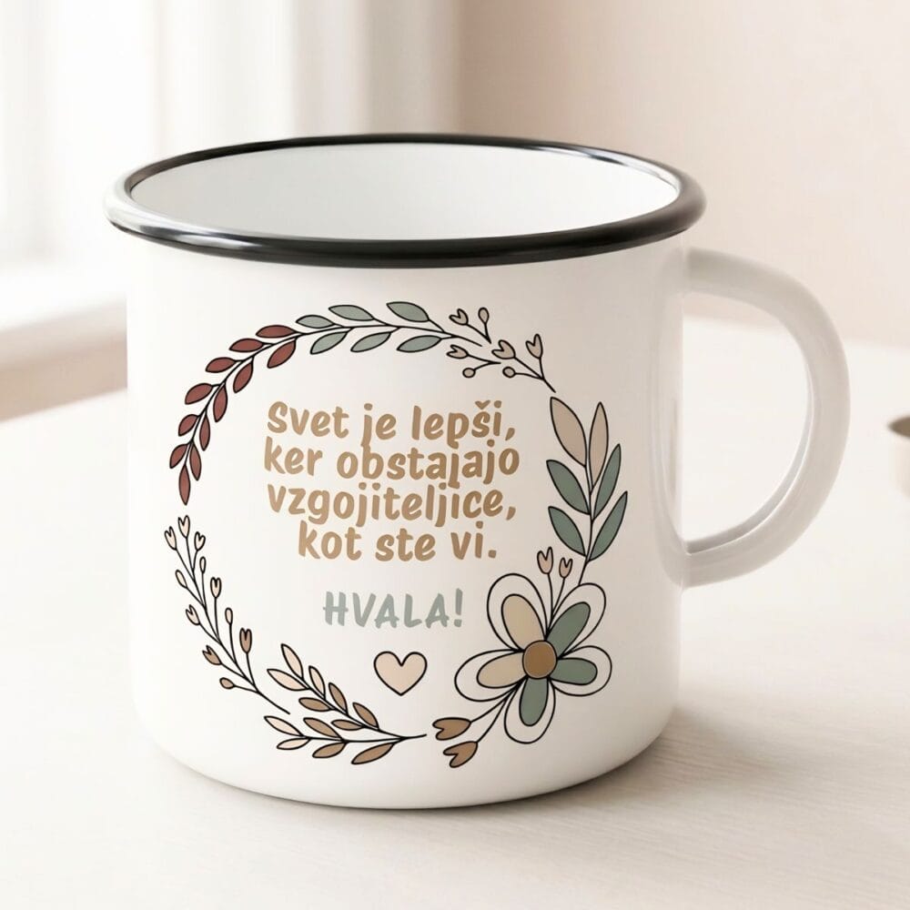 Retro emajliran lonček 300 ml za vzgojitelje in učitelje