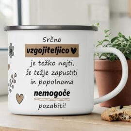Darilna emajlirana skodelica za učitelje in vzgojitelje z unikatnim motivom 🎁