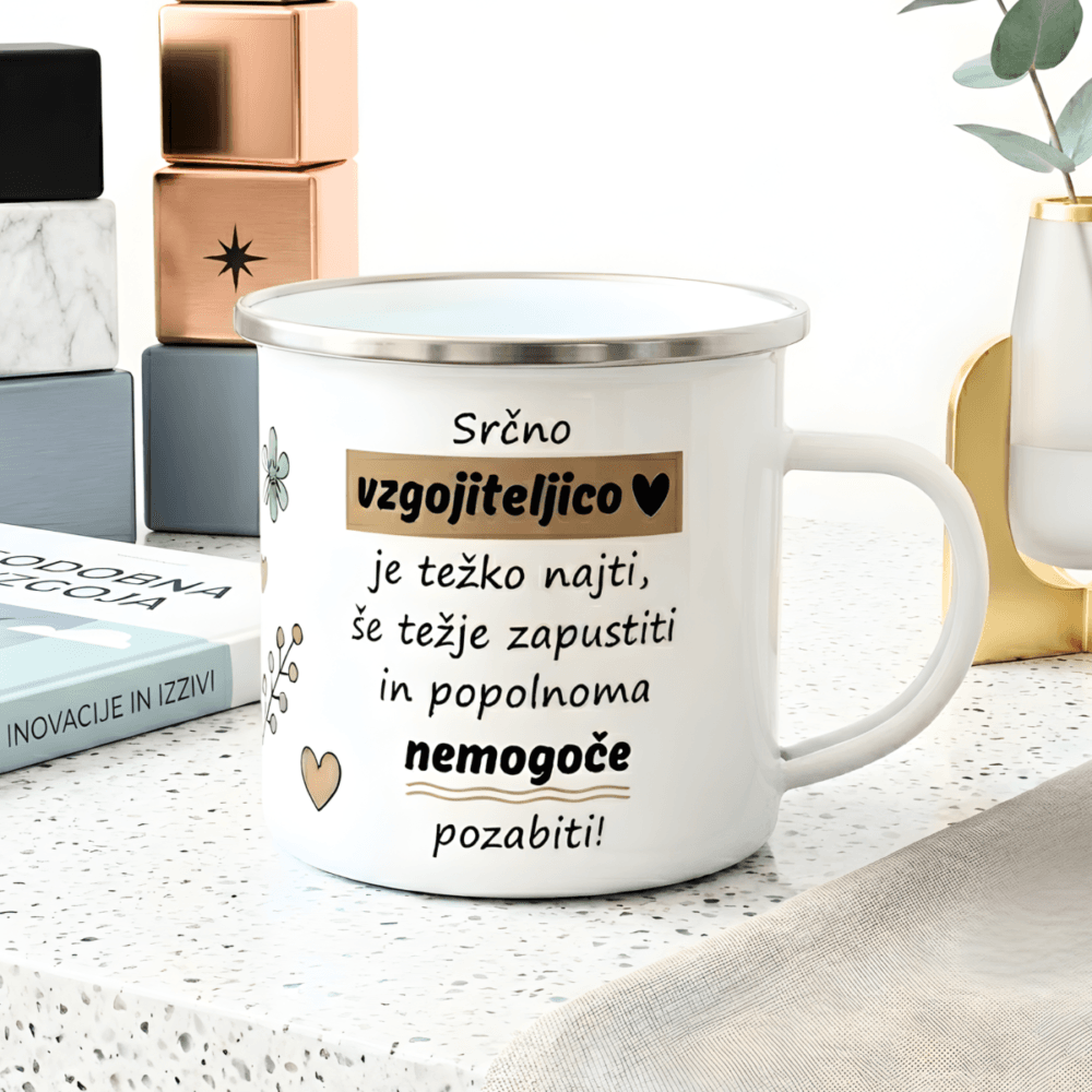 Emajlirana skodelica z napisom za učitelja, primerna za vsakodnevno uporabo