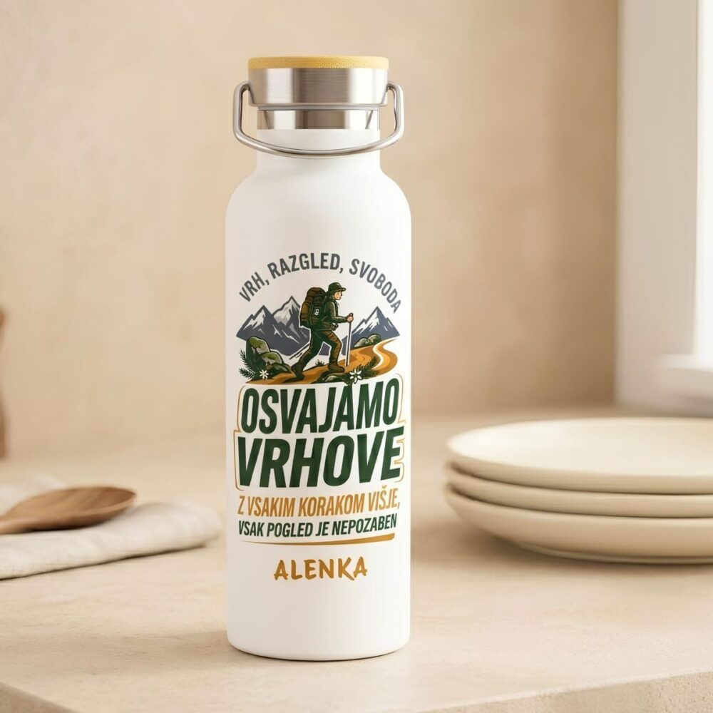 Personalizirana termo steklenička z imenom, prostornina 600 ml, za pohode, izlete in vsakodnevno uporabo.